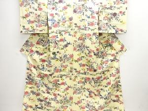 流水に草花模様単衣小紋着物